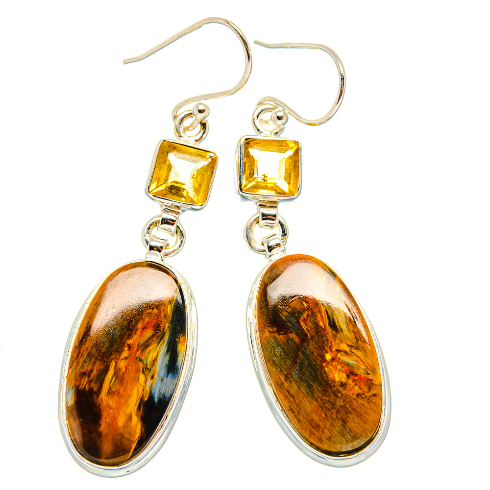 Golden Pietersite, Citrine Earrings 2 1/8" (925 Sterling Silver) EARR431599