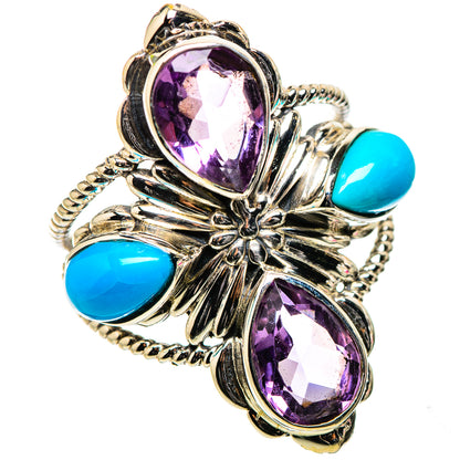 Ana Silver Co Large Faceted Amethyst, Sleeping Beauty Turquoise Ring Size 9 (925 Sterling Silver)