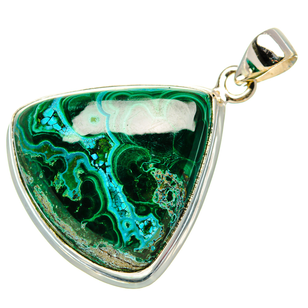 Malachite In Chrysocolla Pendant 1 1/2"  (925 Sterling Silver) PD37211