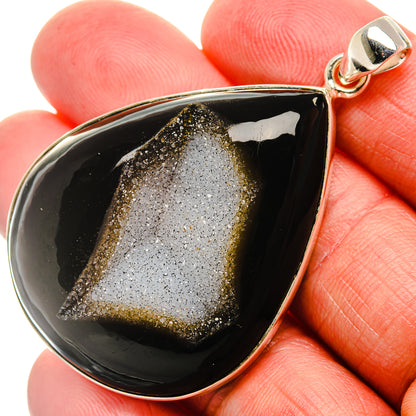 Black Window Druzy Pendant 2 1/4" (925 Sterling Silver) PD37158