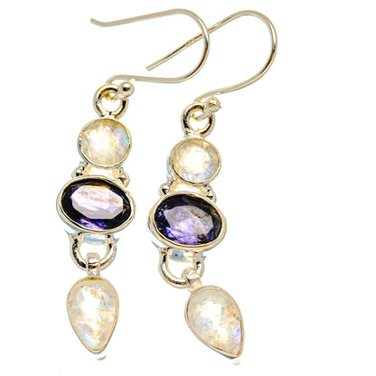 Ana Silver Co Faceted Tanzanite, Rainbow Moonstone Earrings 1 3/4" (925 Sterling Silver)