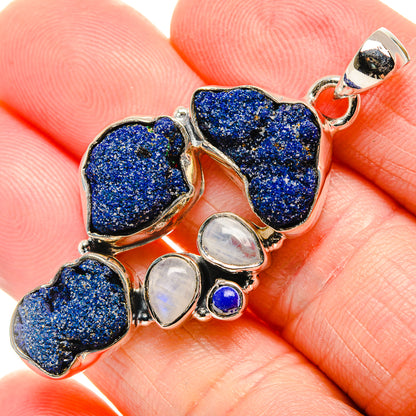 Rough Lapis Lazuli, Rainbow Moonstone Pendant 2" (925 Sterling Silver) PD36303