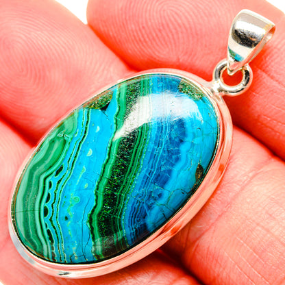 Malachite In Chrysocolla Pendant 1 3/4"  (925 Sterling Silver) PD36899