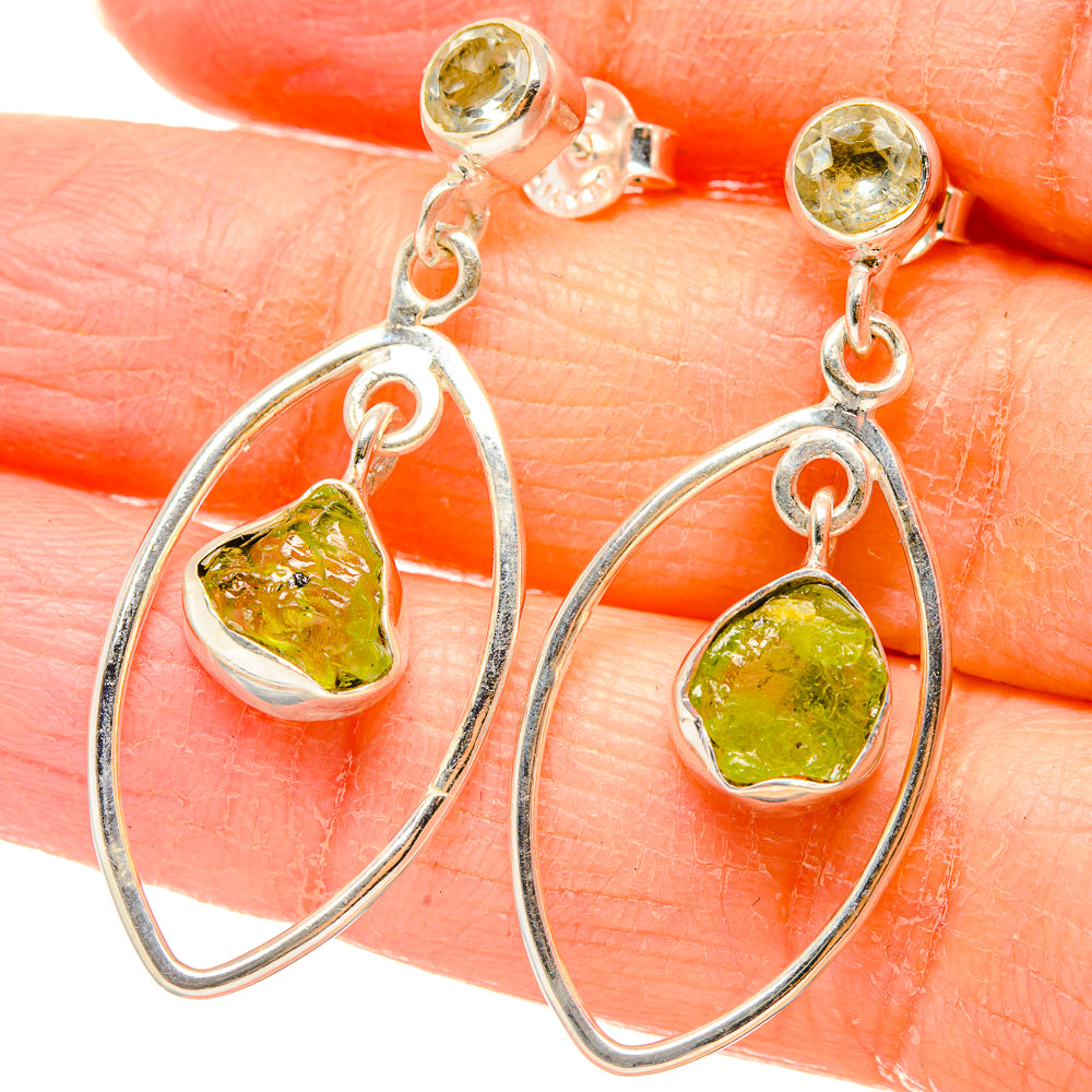 Rough Peridot Earrings 1 1/2" (925 Sterling Silver) EARR431496