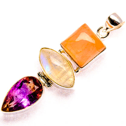Faceted Ametrine, Rainbow Moonstone, Rose Quartz Pendant 2 1/4" (925 Sterling Silver) PD37590