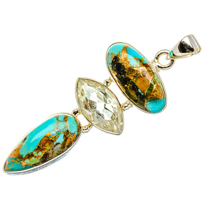 Kingman Mohave Turquoise, White Quartz Pendant 2"  (925 Sterling Silver) PD37216