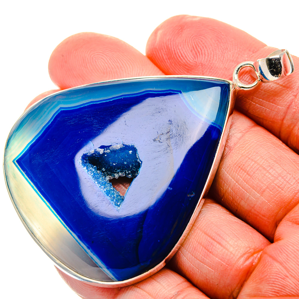 Huge Blue Window Druzy Pendant 2 5/8" (925 Sterling Silver) PD37328