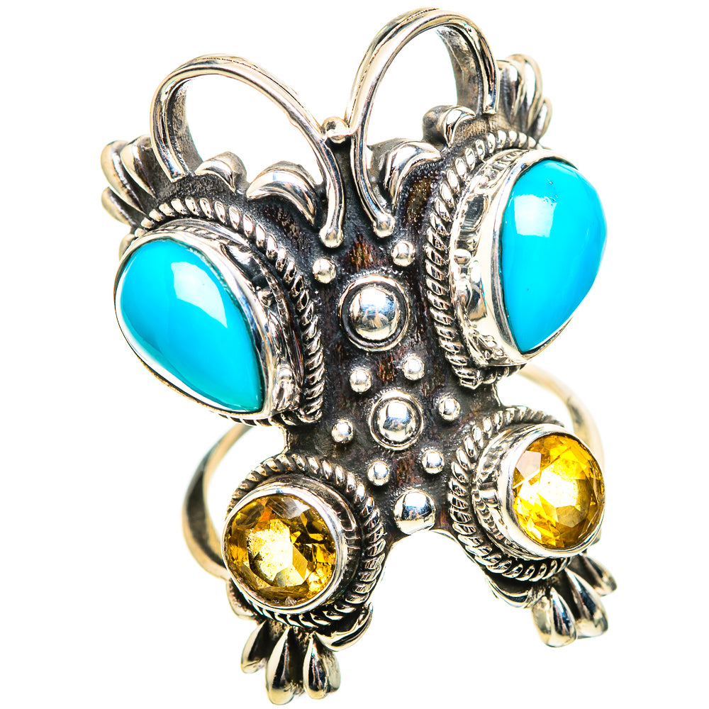 Turquoise and citrine sterling silver statement ring with ornate floral setting
