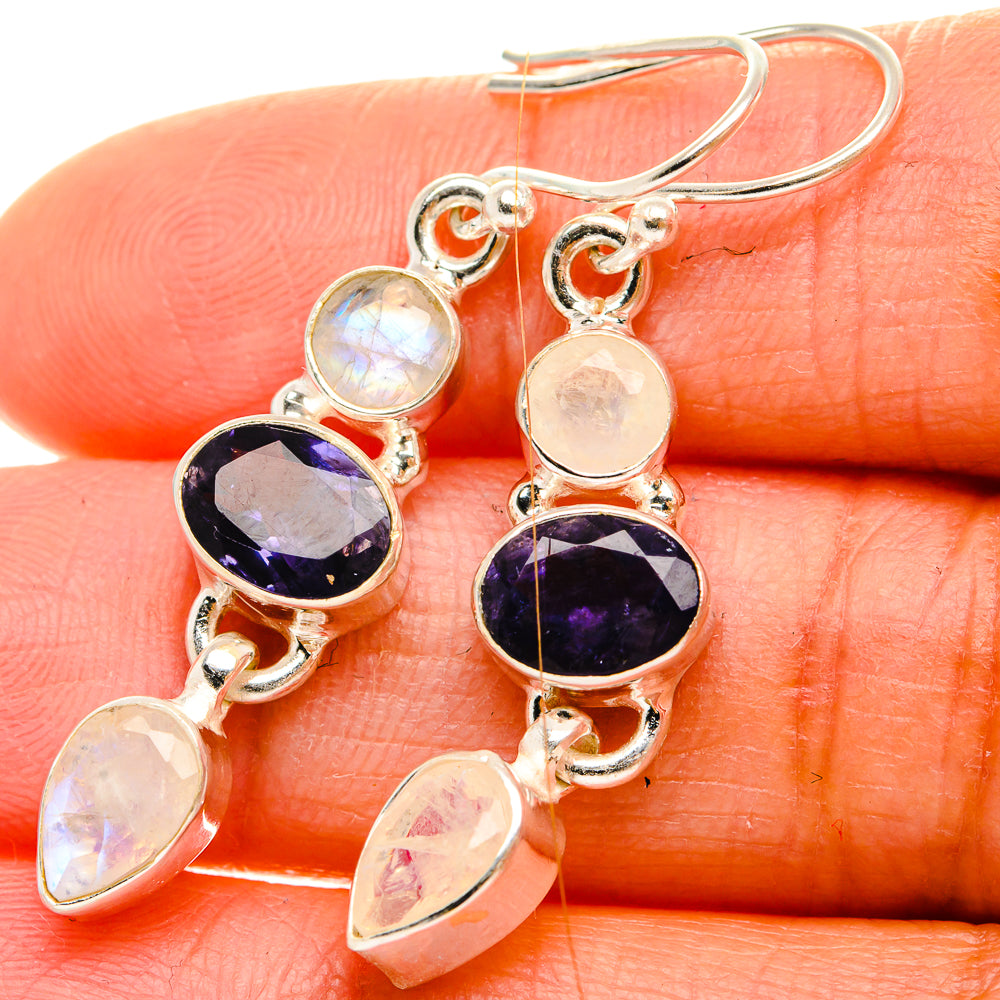 Ana Silver Co Faceted Tanzanite, Rainbow Moonstone Earrings 1 3/4" (925 Sterling Silver)