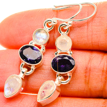 Ana Silver Co Faceted Tanzanite, Rainbow Moonstone Earrings 1 3/4" (925 Sterling Silver)