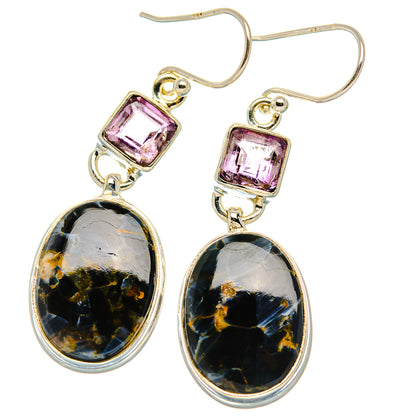 Pietersite, Amethyst Earrings 1 3/4"  (925 Sterling Silver) EARR431627