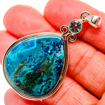 Chrysocolla, Blue Topaz Pendant 2 1/4" (925 Sterling Silver) PD37090
