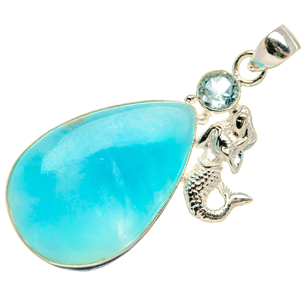 Larimar, Blue Topaz Pendant 2 1/8" (925 Sterling Silver) PD37419