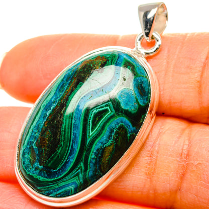 Malachite In Chrysocolla Pendant 1 3/4"  (925 Sterling Silver) PD37272
