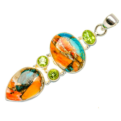 Spiny Oyster Turquoise, Peridot 925 Sterling Silver Pendant 2 1/4" (925 Sterling Silver) PD37714