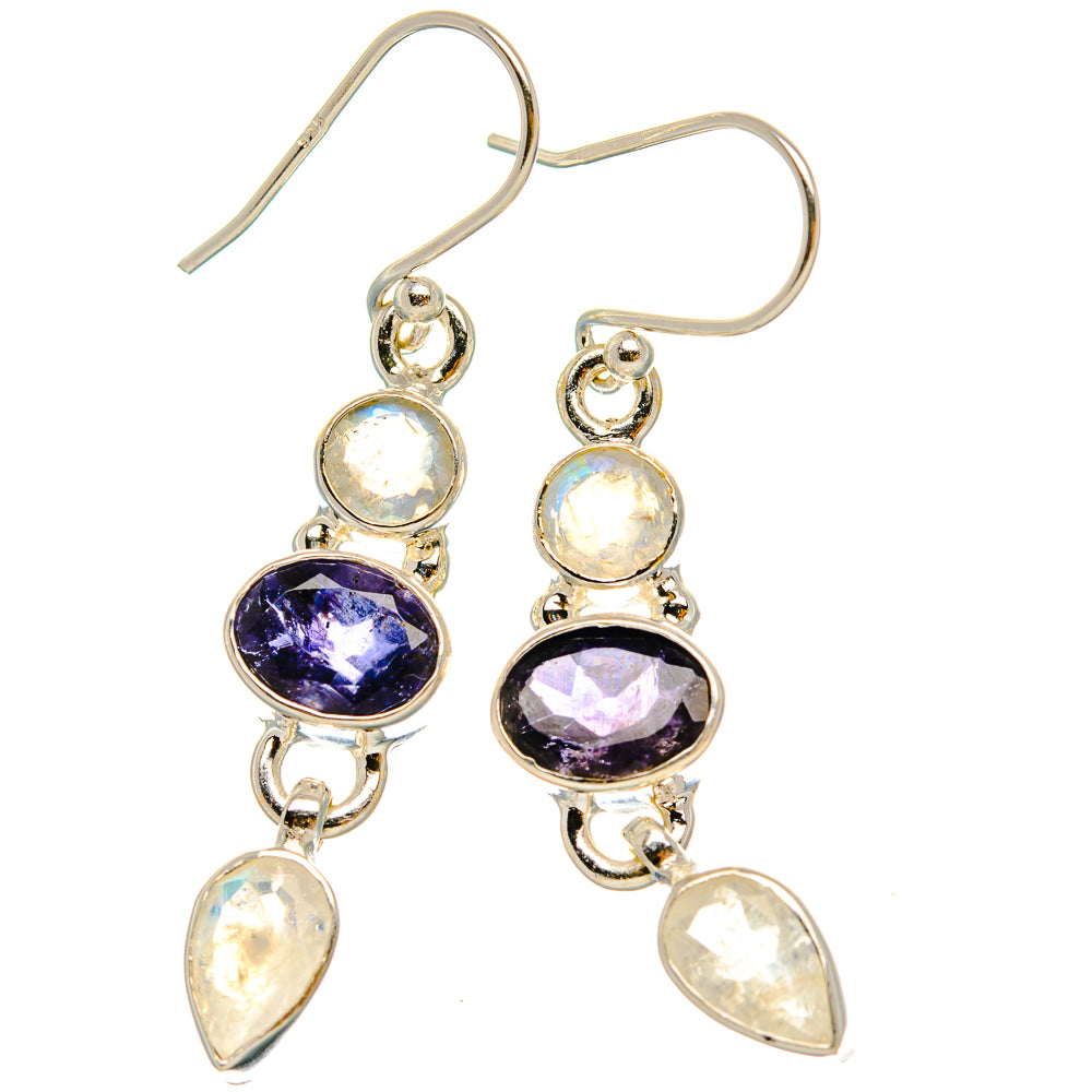 Ana Silver Co Faceted Tanzanite, Rainbow Moonstone Earrings 1 3/4" (925 Sterling Silver)