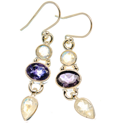 Ana Silver Co Faceted Tanzanite, Rainbow Moonstone Earrings 1 3/4" (925 Sterling Silver)