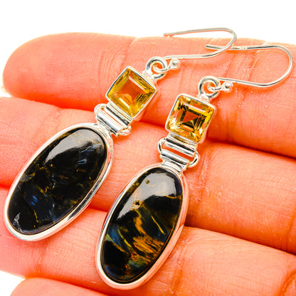 Ana Silver Co Pietersite, Citrine Earrings 2" (925 Sterling Silver)