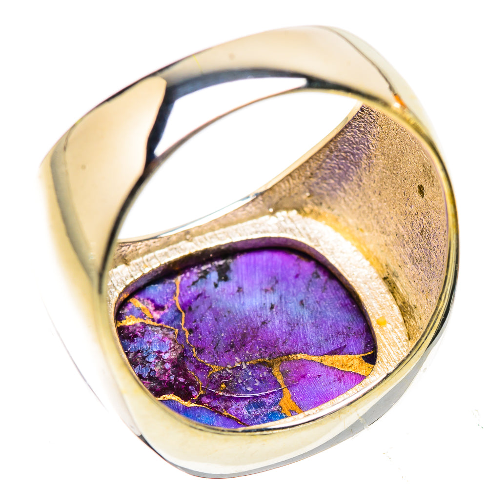 Sterling silver ring with purple copper composite oval center, angled side view