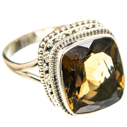 Smoky quartz sterling silver ring, faceted smoky oval centerpiece with beadwork border