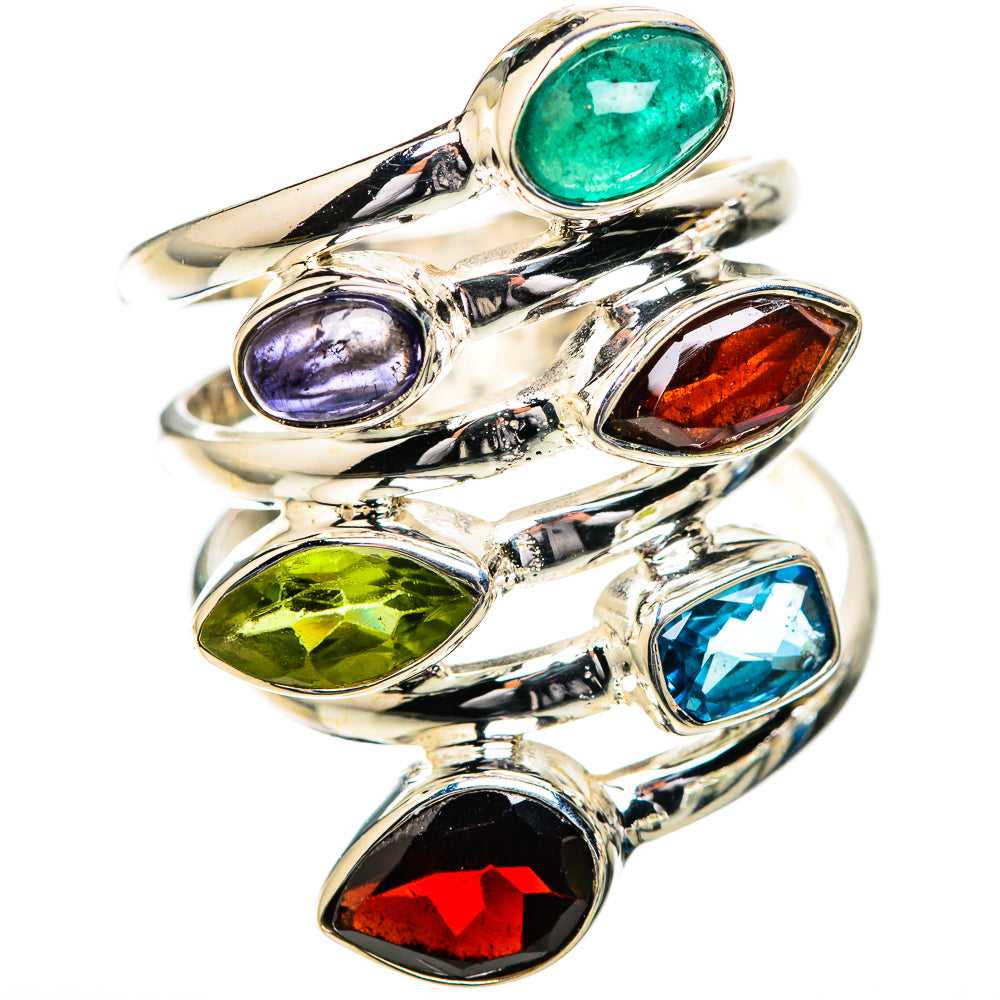 Large Garnet, Peridot, Green Aventurine, Tanzanite, Blue Topaz Ring Size 8 (925 Sterling Silver) RING135990