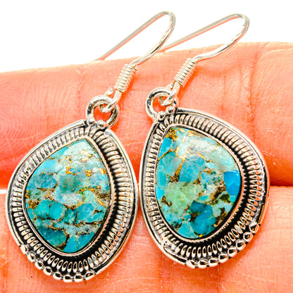 Blue Copper Composite Turquoise Earrings 1 1/2" (925 Sterling Silver) EARR431482