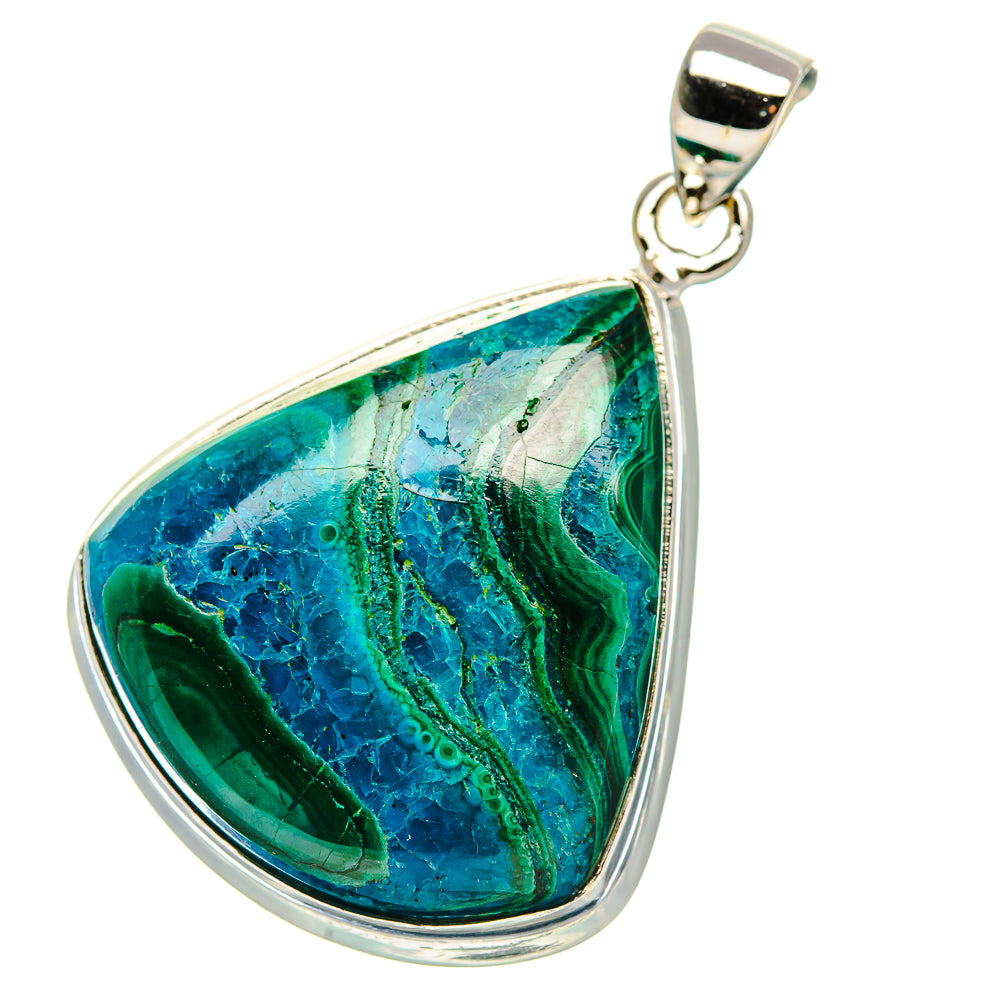 Malachite In Chrysocolla Pendant 1 1/2"  (925 Sterling Silver) PD37232