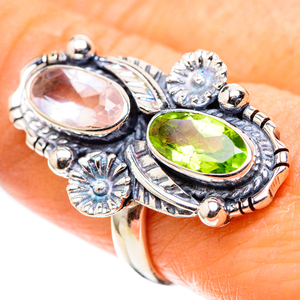 Rose Quartz, Peridot 925 Sterling Silver Ring Size 8 (925 Sterling Silver) RING137683