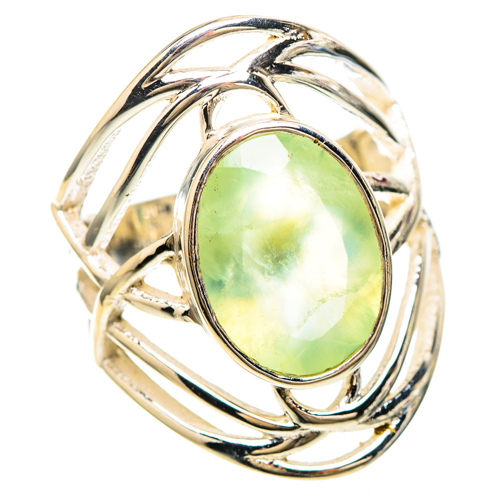925 sterling silver oval prehnite ring with openwork band