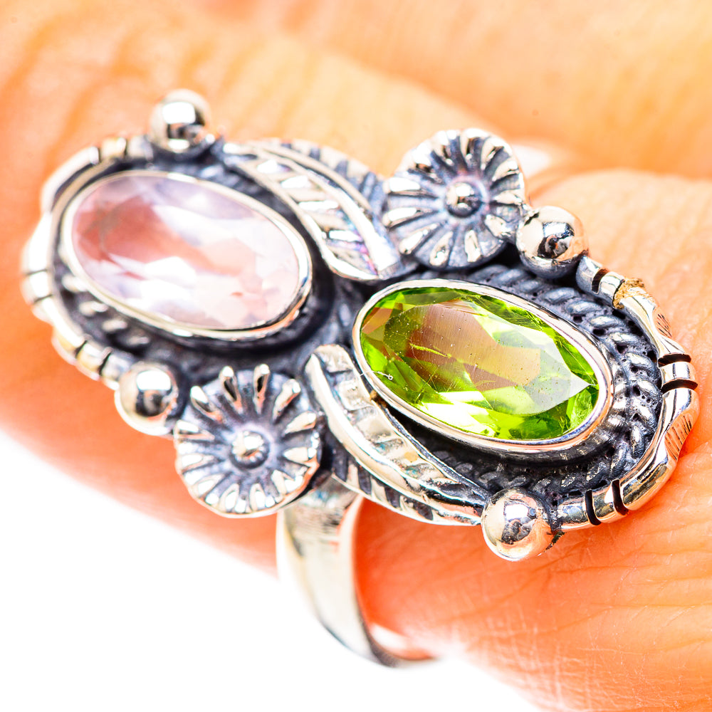 Rose Quartz, Peridot 925 Sterling Silver Ring Size 9 (925 Sterling Silver) RING137299