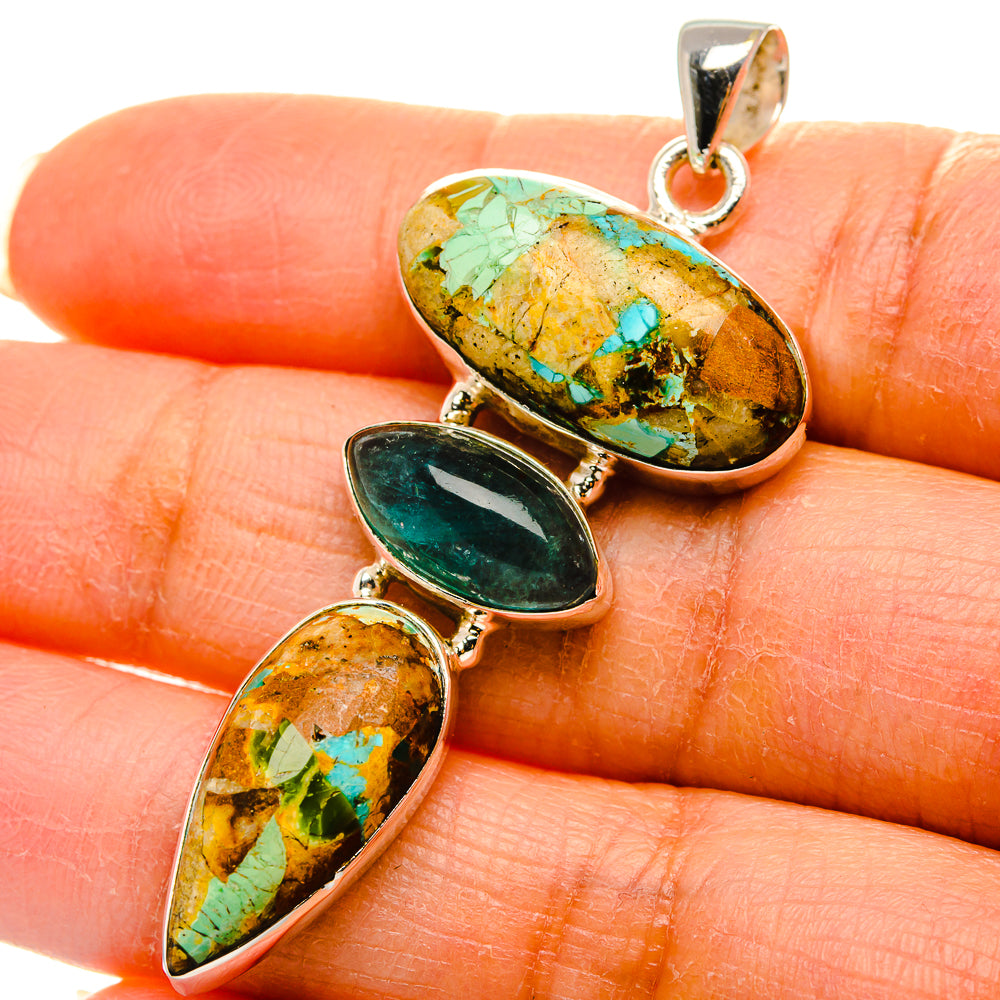 Kingman Mohave Turquoise, Aquamarine Pendant 2 1/4"  (925 Sterling Silver) PD37256