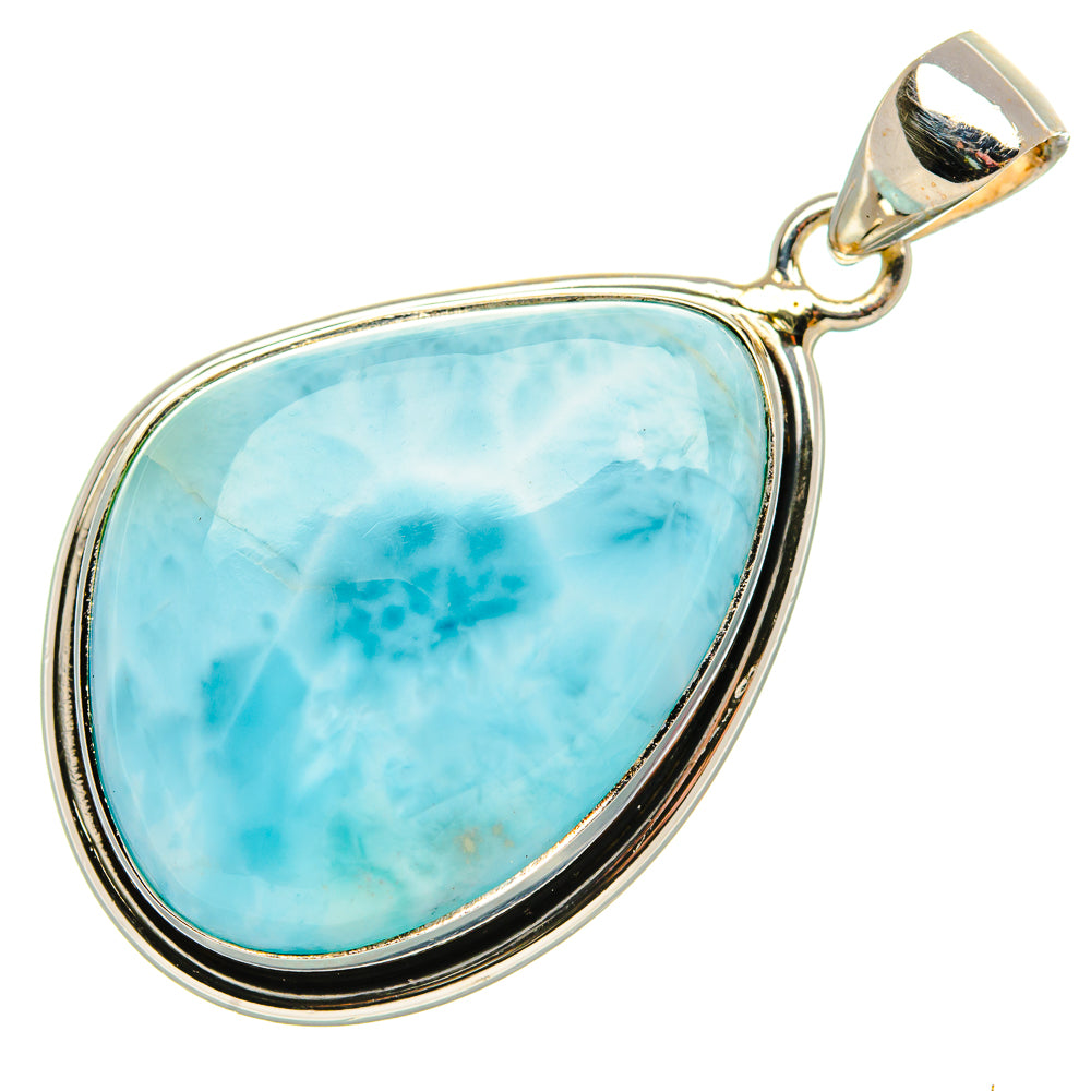 Larimar oval pendant with 925 sterling silver bezel and bail