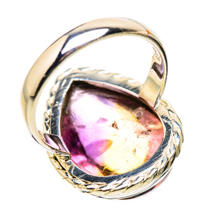 Oval ametrine gemstone ring in 925 sterling silver, braided bezel setting