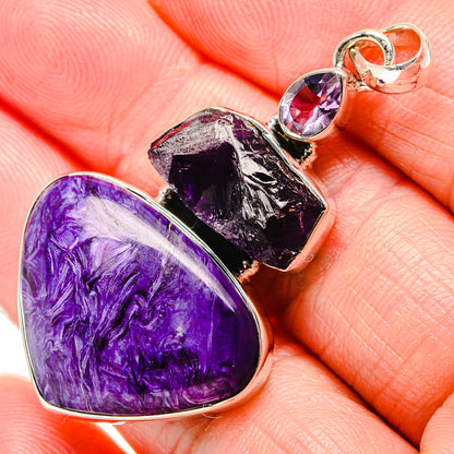 Charoite, Amethyst Pendant 2 1/8" (925 Sterling Silver) PD36361