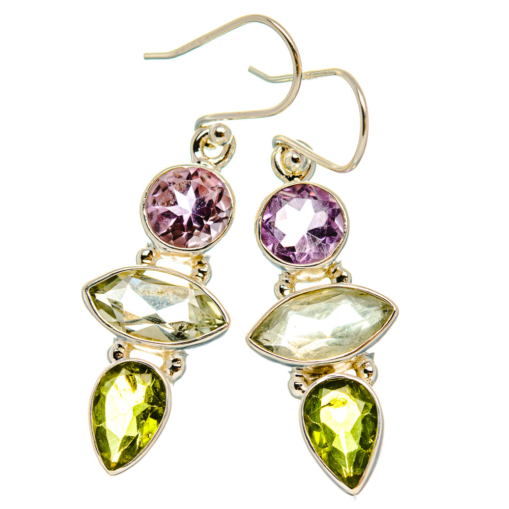 Ana Silver Co Faceted Green Amethyst, Amethyst, Peridot Earrings 1 1/2" (925 Sterling Silver)