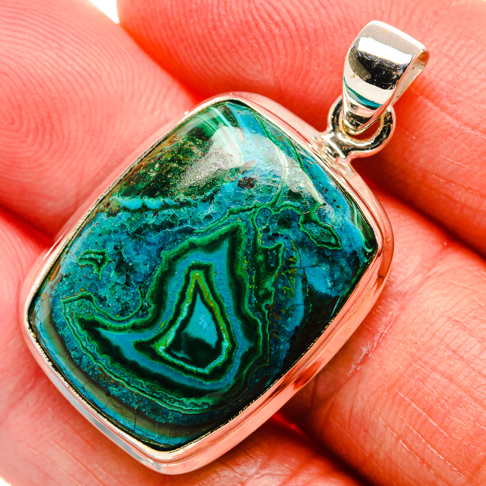 Malachite In Chrysocolla Pendant 1 1/2" (925 Sterling Silver) PD37144