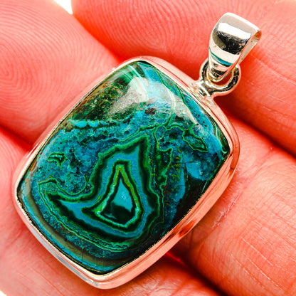 Malachite In Chrysocolla Pendant 1 1/2" (925 Sterling Silver) PD37144