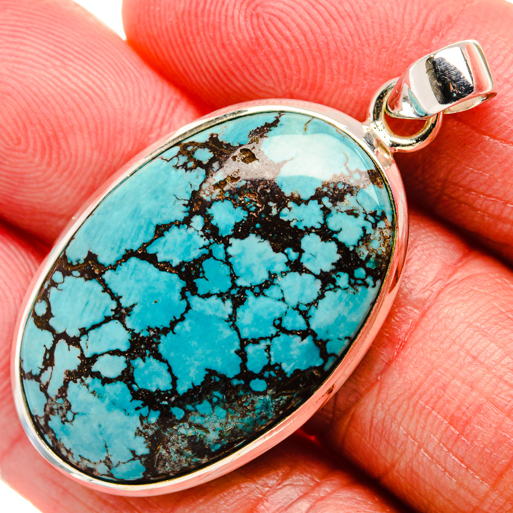 Tibetan Turquoise Pendant 1 3/4" (925 Sterling Silver) PD37097