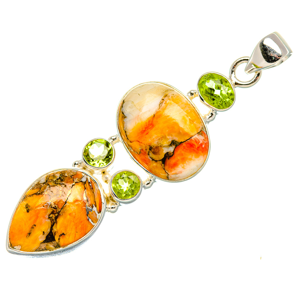 Spiny Oyster Turquoise, Peridot 925 Sterling Silver Pendant 2 1/4" (925 Sterling Silver) PD37722