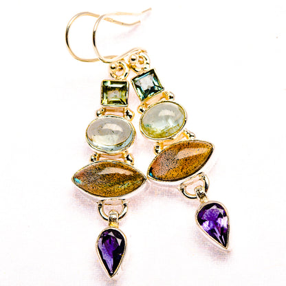 Labradorite, Tanzanite, Aquamarine, Blue Topaz Earrings 1 7/8" (925 Sterling Silver) EARR431856