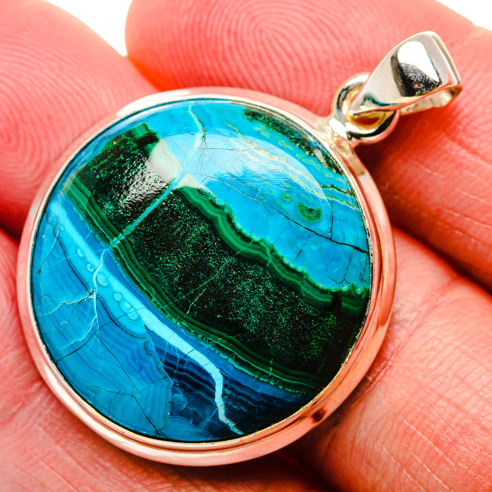Malachite In Chrysocolla Pendant 1 1/2" (925 Sterling Silver) PD37283
