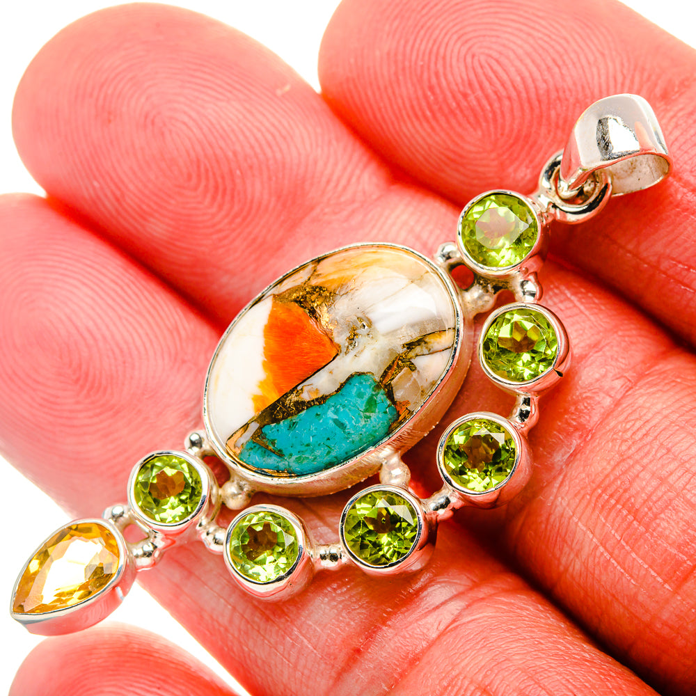 Spiny Oyster Turquoise, Peridot, Citrine 925 Sterling Silver Pendant 2 1/8" (925 Sterling Silver) PD37691