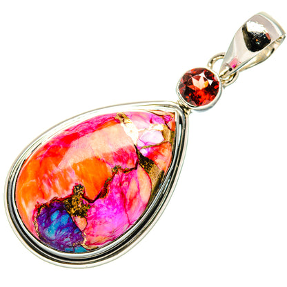 Kingman Pink Dahlia Turquoise, Garnet Pendant 2" (925 Sterling Silver) PD36363