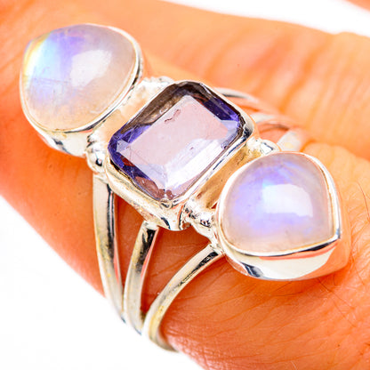 Faceted Tanzanite, Rainbow Moonstone Ring Size 7.5 (925 Sterling Silver) RING135880