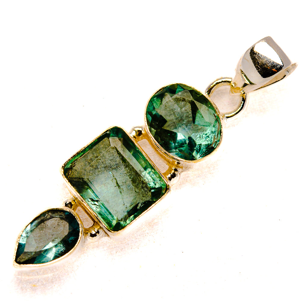 Faceted green fluorite pendant with oval and rectangular stones in sterling silver setting