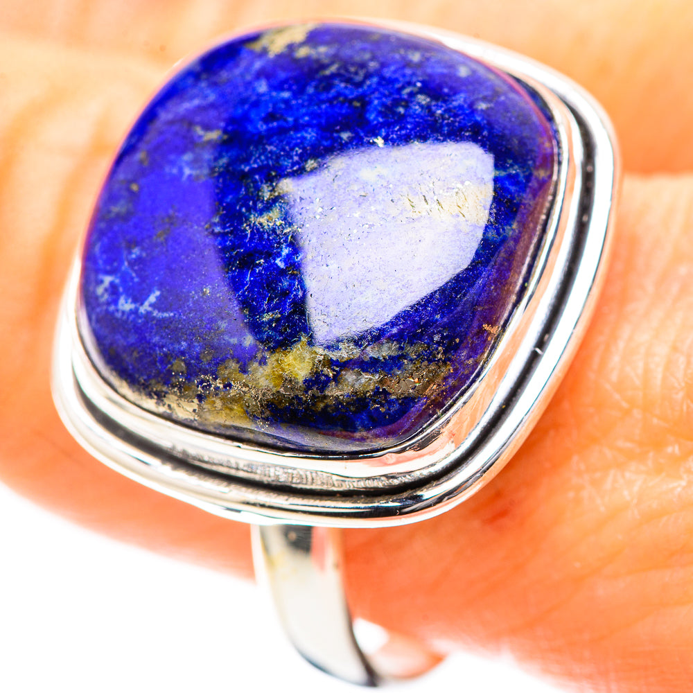 Oval lapis lazuli gemstone ring in 925 sterling silver with double band settings.