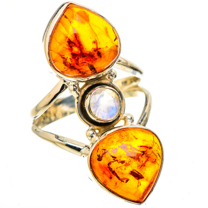 Large Baltic Amber, Rainbow Moonstone Ring Size 7.75 (925 Sterling Silver) RING135386