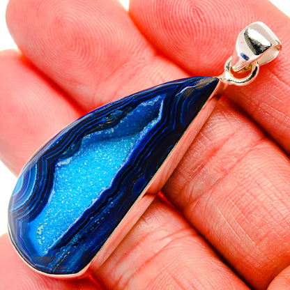 Blue Window Druzy Pendant 2 1/8"  (925 Sterling Silver) PD37187