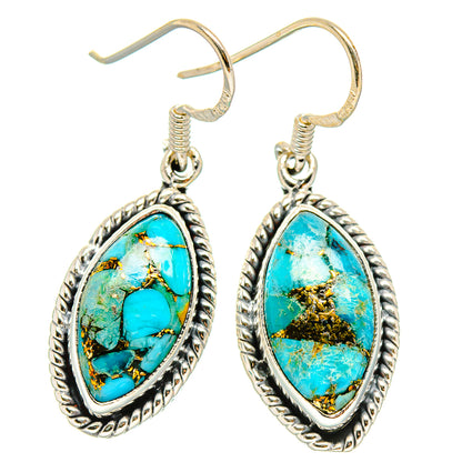 Blue Copper Composite Turquoise Earrings 1 1/2" (925 Sterling Silver) EARR431473