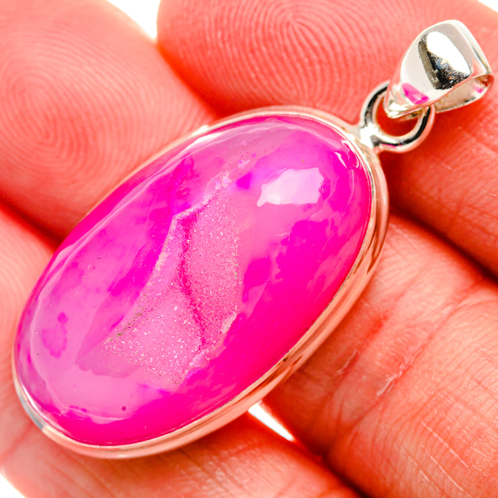 Pink Window Druzy Pendant 1 3/4" (925 Sterling Silver) PD37069